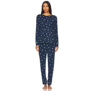 eberjey Gisele Printed Crew Pj Set in Nutcracker Holly Red & Ivory