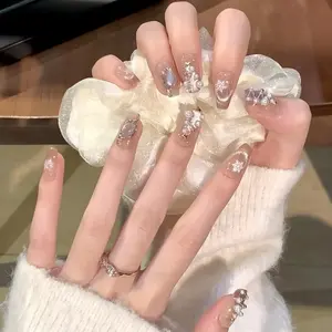 Handcrafted Tulip Press-On Nails 3D Floral Art Nude Pink Wearable Luxury Custom Fake Nails for Women Durable Effortless Application with Butterfly Design & Sparkling Accents
