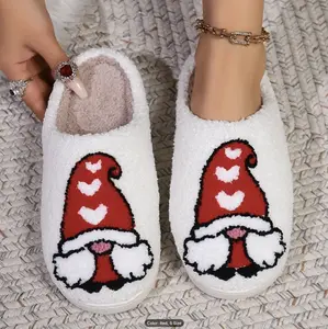 Women's Cartoon G & Lover Pattern Flat Shoes, Cozy & Warm House Slippers for Fall/Winter Girl Footwear