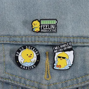 3pcs Cartoon duck pattern letter short sentence cute bag clothing decoration pendant alloy dripping oil metal badge