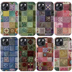 Faux Azulejo Tiles Celestial Phone Case For iPhone 17 16 15 14 13 12 11 X 8, Floral Mosaic Ceramic Tile, Stainted Glass, Mosaic Trendy, Unique Accessories, Gifts