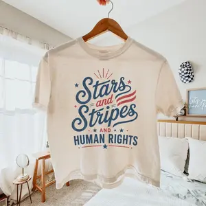 Stars Stripes And Human Rights Boxy Shirt, Comfort Colors® 4th Of July Womens Tee, Liberal American Crop Top, Patriotic Women Gift