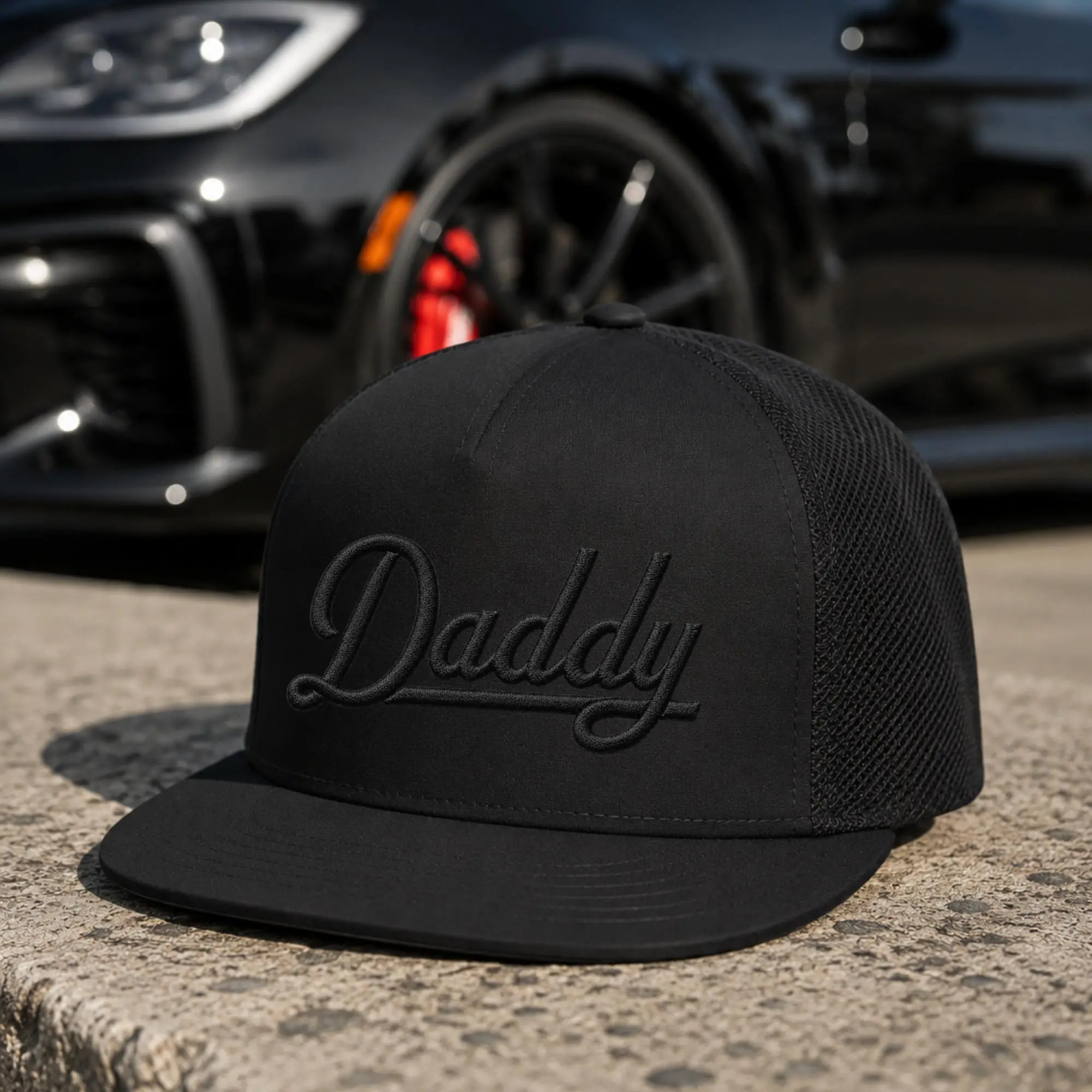 [Buy 1 get 1 FREE ] Black Daddy Embroidered Trucker Hat, Black on Black Snapback Cap, Father’s Day Gift for Dad, Minimal Dad Hat