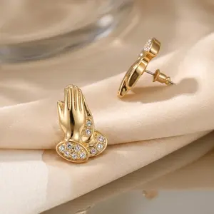 Stainless Steel Praying Hands Earrings for Men Women, Religious Christian Huggie Hoop Dangle Earrings Jewelry