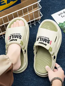 Men Women Black Purple Contrast Color Platform Slides, Waterproof Durable EVA Non-Slip Beach Sandals, Adjustable Buckle Two-Way Wear Soft Massage Footbed Casual Slippers for Outdoor Travel