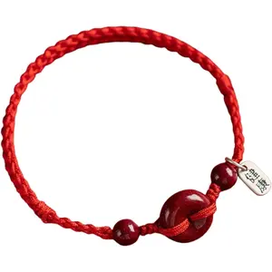 Handmade Red Cinnabar Peace Buckle Bracelet, Safe and Healthy Charm Blessing Red String Bracelets for Men and Women outdoorfun