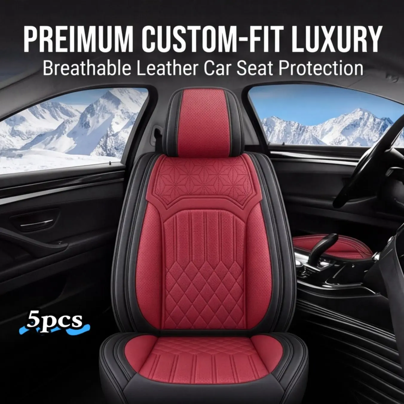 Nappa Leather Car Seat Cover Full Set for Mercedes-Benz 5-Seater, Waterproof, Breathable, Airbag Compatible, 360° Damage Shield, for CLA GLA GLC C-Class E-Class, Ideal for Families Using Car Seats, Daily Commutes, Cross-Country Road Trips, Airbag Safe, Cu