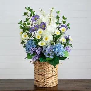 31” Artificial Mixed Flower & Hydrangea Arrangement in Hyacinth Weave Basket