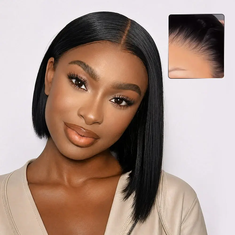 Human Hair Wig  Bob Glueless Wigs Human Hair Pre Plucked Pre Cut 180 Density Wear and Go Glueless Wig 5x5 HD Straight Lace Closure Bob Wigs for Black Women