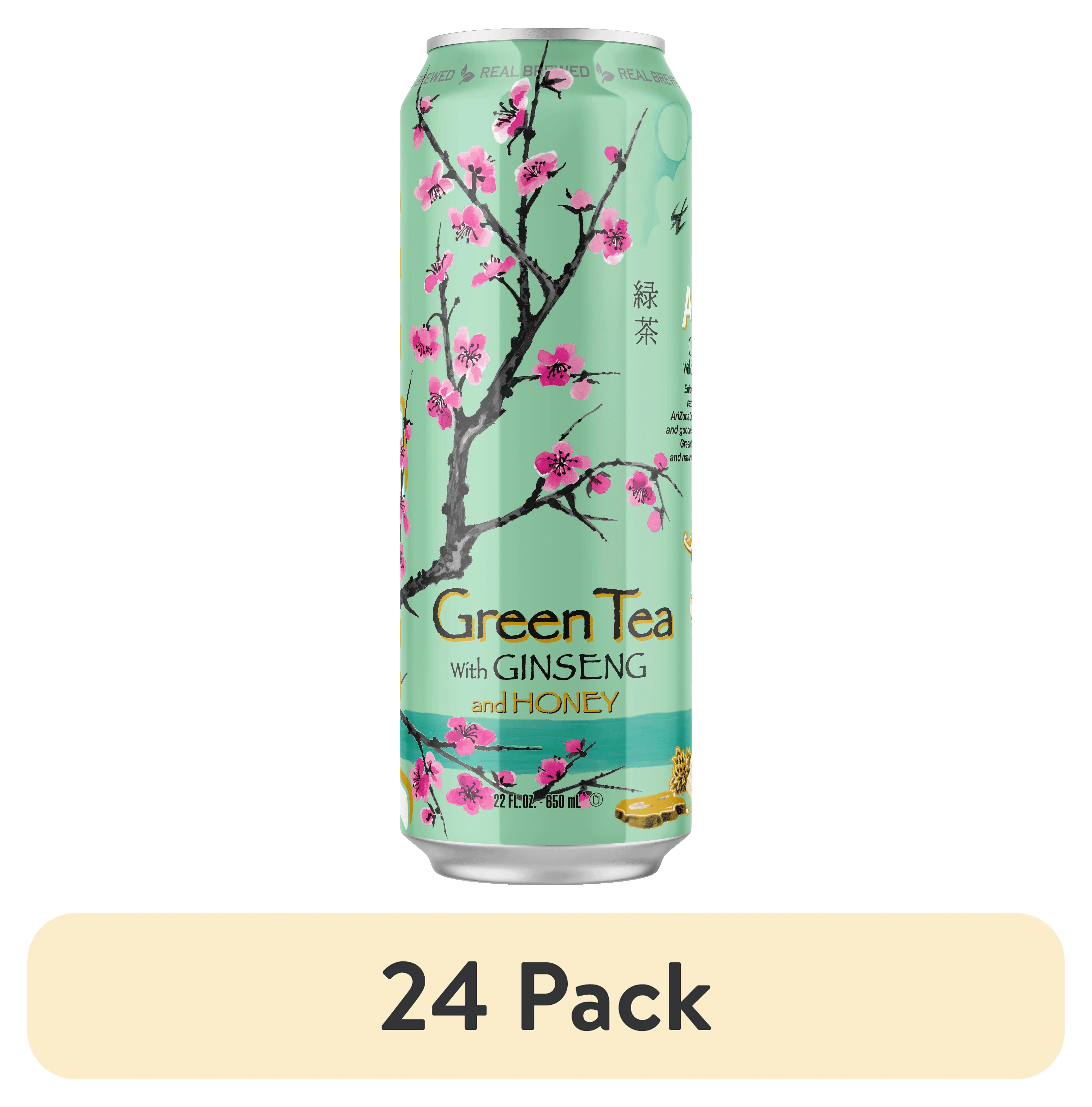 (24 pack) AriZona Green Tea with Ginseng & Honey, Caffeine-Free, 22 fl oz