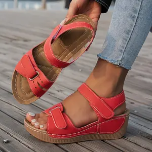 Women'S Comfortable Wedge Sandals, Adjustable Open-Toe Shoes, Lightweight Thick-Soled Footwear, Suitable Outdoor Travel And Versatile Styling., Women Shoes