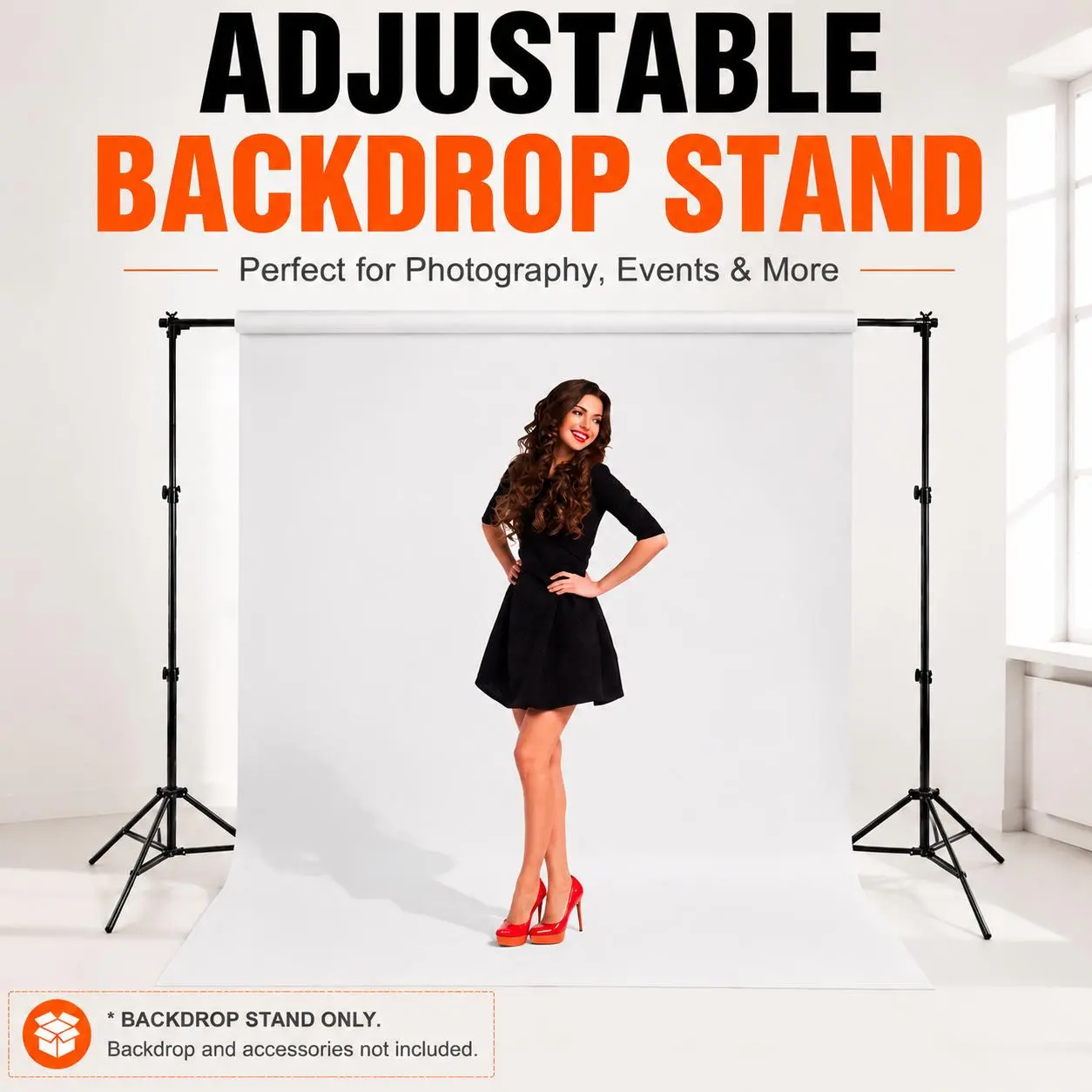 Heavy Duty Backdrop Support Stand Kit, 6.5 x 10ft Adjustable Aluminum Alloy Frame for Photography Studio, Portable with Quick Assembly, Includes Carry Bag & 4 Clamps, Solid, Iron, Accessories, Cloth, Connection, Durable, Photo Studio-1929, Quick Assemble,