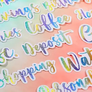 34 Pcs Budget Stickers for Cash Envelope Colorful Cash Binder Labels Stickers Planners Decals Holographic Vinyl Label Decal for Finance Planner A6 Budget Binder(Silver Ink Color)