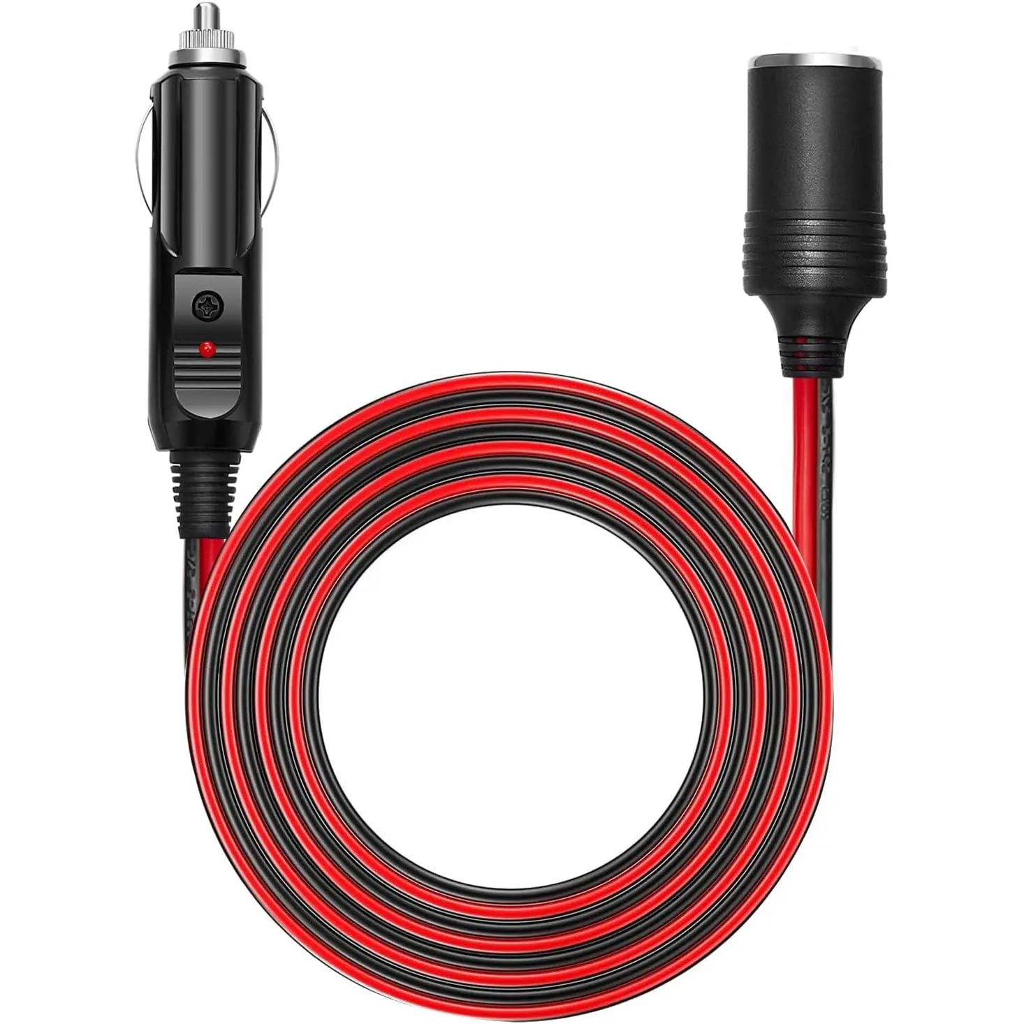 12V/24V Car Cigarette Lighter Extension Cord - 6Ft UL 16AWG Cable with 15A Fuse - Heavy Duty Auto DC Power Plug Connector for Tire Inflators, Cleaners & Adapter - Male to Female Socket