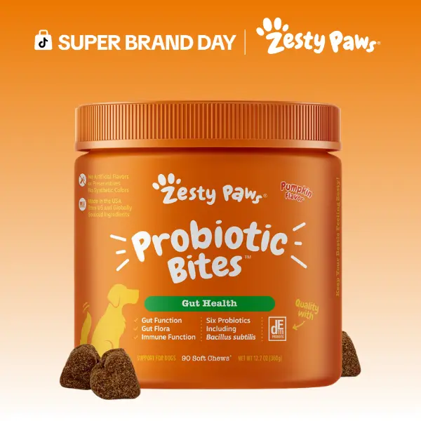 Zesty Paws Probiotic Bites for Dogs - Canine Nutritional Supplement with Six Probiotics for Gut Health & Immune Function