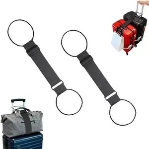Heavy Duty Adjustable Luggage Straps for Suitcases, Easy to Identify Travel Belt Connector Holds Suitcase Together, Extends Life of Bag,Durable, Waterproof, Bungee Straps，Travel Suitcase Essential Travel Essentials (Black 2PCS)