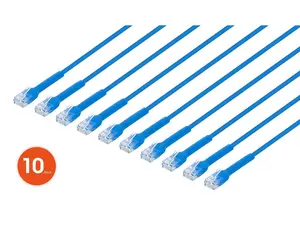 Intellinet Cat6 U/UTP FlexiBoot Slim Network Patch Cable, 10 ft., Blue, 10-Pack, 10G, 250 MHz, 100% Copper, 32 AWG, RJ45, Stranded, Highly Bendable, Gold-plated Contacts