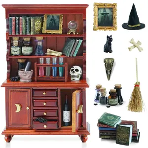 BEIREG Dollhouse Miniatures 1/12 Scale Accessories Handmade Wooden Bookshelf Furniture Set with Magic Bottle Potion Mini Bookcase Unique Black Friday Christmas Gift Decorations for Kids Gifts Playset christmas doll house
