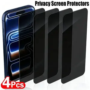 4pcs Anti-Privacy Protective Tempered Glass Screen Protector Compatible with iPhone 17 Pro Max 17 Air 16e 16 15 14 11 XR X XS Max 7 8 Plus SE 16 15 Pro Max 12 13 Mini Full Coverage, Glossy Shield, HD Clarity, 9H Hardness, Dynamic Island Compatible