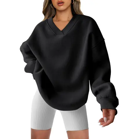 ANRABESS Women Oversized Sweatshirt Hoodies Casual V Neck Long Sleeve Shirts Fleece Pullover Tops Fall Teens Preppy Clothes