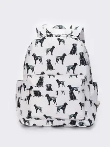 White Dog Print Kids Backpack