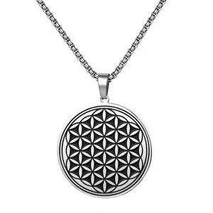 Flower of Life Necklace: Inspirational Stainless Steel Sacred Geometry Pendant Vintage Silver Meditation Jewelry for Men
