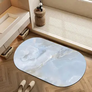 Soft Light Blue Marble Bath Mat, Golden Veins Design, Absorbent & Quick-Dry, Non-Slip Rubber Base, Ideal for Bathroom Use