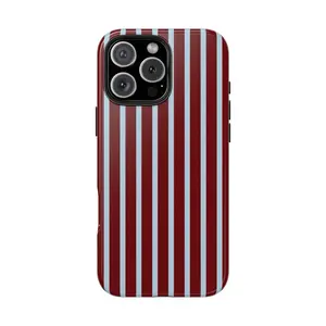 Cherry Red Striped Phone Case |   Light Blue Vertical Stripes |   Preppy Sporty Style |   Minimalist Aesthetic |   Tough Case for iPhone 12-16