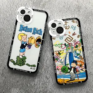 Trend Cartoon Dollar Alec Monopoly Phone Case For iPhone 13 12 11 14 15 16 17 Pro Max 16 PLUS 17AIR Fashion Clear Soft tpu Cover
