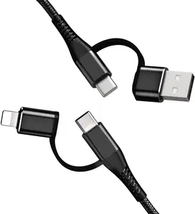 4-in-1 Fast Charging Cable USB A & USB-C Connectors for All Devices 60W PD 3.3 ft Durable Braided Cord for Efficient Charging