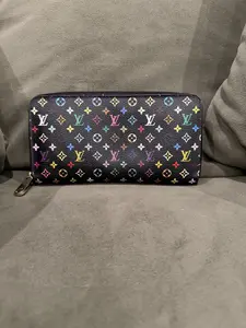Pre-owned Louis Vuitton Canvas Small Leather Goods x Murakami Black Multicolor Monogram Zippy Long Wallet