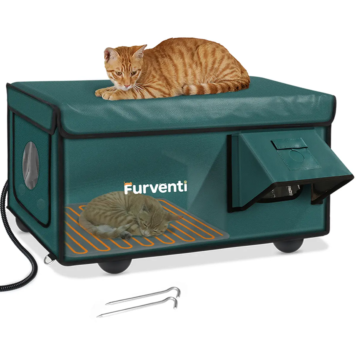 Indestructible Heated Cat House for Outside Winter, 100% Waterproof, Safe Escape Door, Insulated Outdoor Cat Shelter with Heater for Feral Barn Cat Kitty(yards, barns, garages)