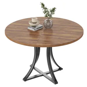 Round Dining Table for 2-6 People, 40 Inch Kitchen Table with Wooden Pedestal Base, Space-Saving Living Room Tables, Industrial Style for Home, Not Including Chairs