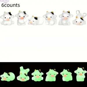 6pcs Glow-In-The-Dark Luminous Resin Cow Figurines – Cute Glowing Mini Statues, Waterproof Night Light Art Decor, Perfect for Garden Patio Yard & Holiday Ornaments, Ideal Miniature Landscape Accessories for Outdoor & Indoor Decoration