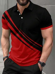 Men's Casual Striped Short Sleeve Polo Shirt, Ideal for Commuting, Spring/summer Daily Wear, Slim-Fitting, All Seasons