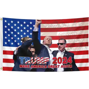 Trump Shooting 3x5Ft Flag Trump 2024 Makes America Great Again Tapestry College Dorm Room Decor Parties Ornaments Yard Banner With 4 Brass Grommets
