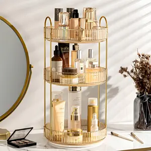 Rotating Makeup Organizer 3 Tier Large Capacity Lazy Susan Trays Increases Storage Space Holiday Playdough Container Skincare Perfume Organizer for Bathroom Counter Vanity Desktop Kitchen Easy Assembly Amber, Valentine's Day gift