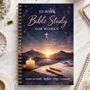 52-Week Women's Bible Study Notebook, Deep Blue Starry Cover, Coil Binding, Daily Scripture Reading Plan, Prayer Reflection Journal