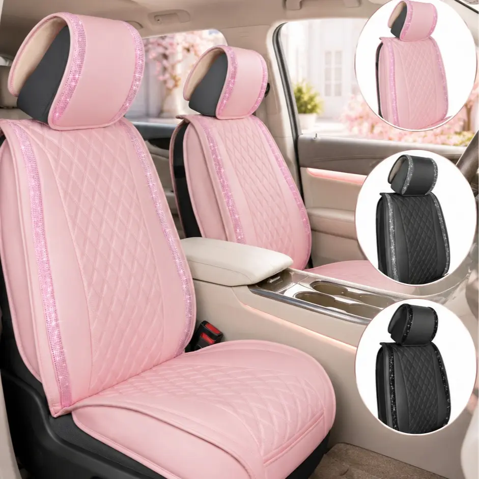 MotorBox TrimLine Signature Sparkle Crystal Leather Car Seat Covers - Diamond-Stitched, Waterproof, Memory Foam, Airbag-Safe, Universal-Fit Front Set for Cars/SUVs Daily Drive