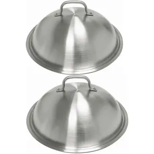 Griddle Accessories Pot Lids - Heavy Duty 12 Inch Round Basting Cover - Stainless Steel - Cheese Melting Dome and Steaming Cover - Best for Use in Flat Top Grill Cooking Indoor Outdoor- 2 Domes