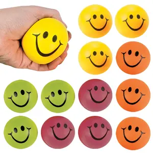 2 1/2" Neon Solid Color Smile Face Foam Stress Balls - 12 Pc.