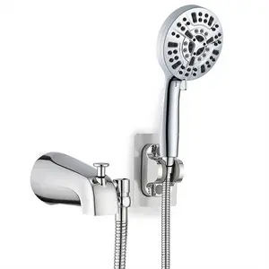 All Metal Bathtub Faucet with 9 Sprayer Settings, Chrome Finish, with Built-in Diverter and Universal Fit Adapters