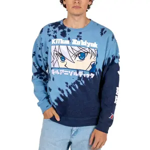 Hunter x Hunter Killua Close Up Puff Print on 45Degree Split Dye Sweatshirt Tie Dye Street Wear Anime Merch