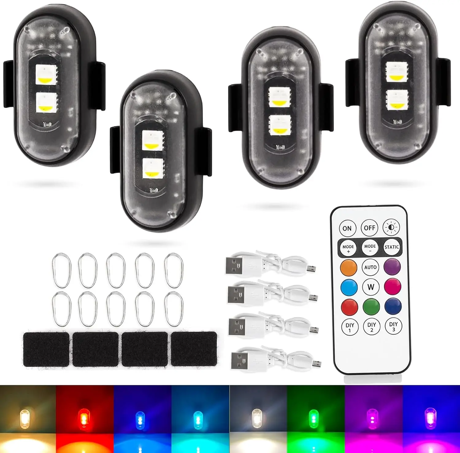 4/8 Pcs Magnetic Led Strobe Lights with Remote Control, Wireless Led Anti Collision Lights, Rechargeable Emergency Strobe Warning Flashing Lights, for Cars, Motorcycle, Bike, Drone, Scooter