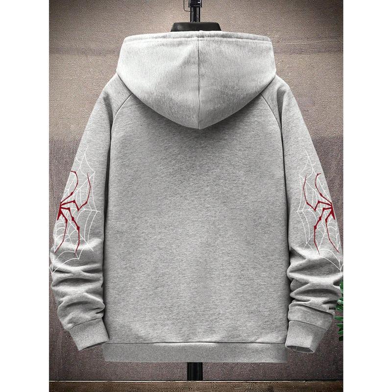 Boys' Spider Web Printed Pattern Hoodie Zipper Cardigan Sweater Hooded Sweatshirt Fleece Printed Casual Outdoor Pocket Sports Pants for Kids Ages 8-16 Years Old B2702