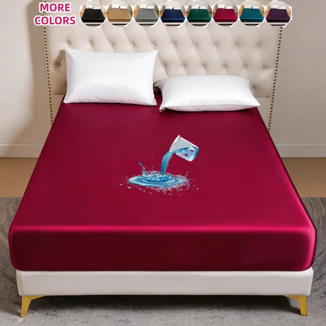 Solid Color Satin Waterproof Fitted Sheet, Silky Soft Bedding, Silky Bedding Sheets, Mattress Protector, No Pillowcase, Silky Smooth Fabric with Waterproof, Deep Pocket Design Fits Most Mattresses, Easy to Install and Clean, for Bedroom & Guest Room