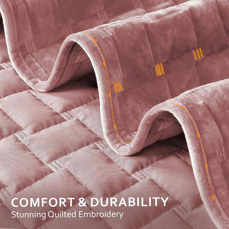 FANSACE Velvet Full/Queen King/California king Size Quilt Set - Luxury Cozy Aqua Green Quilt, Lightweight Soft Velvet Comforter, Geometric Coverlet Bedspreads with 2 Shams for All Seasons