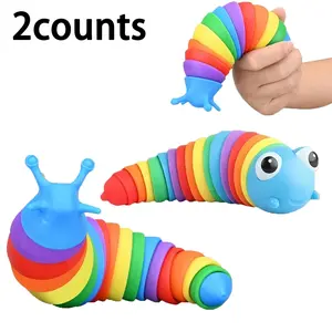 Cute 3D Caterpillar Slug Stress Relief Toys, Set of 2 Elastic Decorations, Random Colors, Perfect Gift for Friends & Family, Squishies