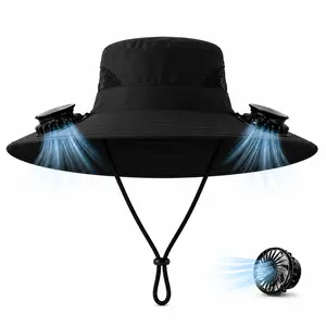 Cooling Sun Hat - Summer Wide-Brim Breathable, Solar & USB Charging, 2 High-Speed Quiet Fans, Long-Lasting Battery, for Fishing, Beach, Outdoor Activities (Household Appliance Fan)
