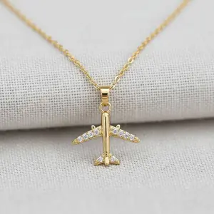 Airplane Pendant Necklace with Full Crystal Accents